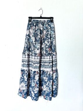 Sienna Sky Women’s Floral Tiered Maxi Skirt in Blue